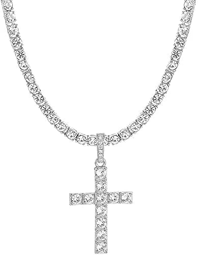 Quartz Lit w/Diamond ST10327RN Out Charles ZZ Out Raymond Wristwatch SLV Matching Cross Blinged Cuban Bracelet Classic Necklace Choose Set SLV Luxury Mens - Iced Set Tennis The - 3pc & (18") Be