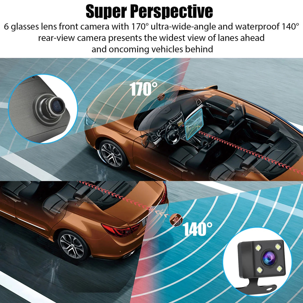 Dual EEEkit Screen View Dash Lens Dash Detection, Cars, Motion Rear Wide-Angle Camera, Front Mirror Camera G-Sensor, Camera 170° 1080P 7inch Cam with Touch Night for Vision, Mirror and Car