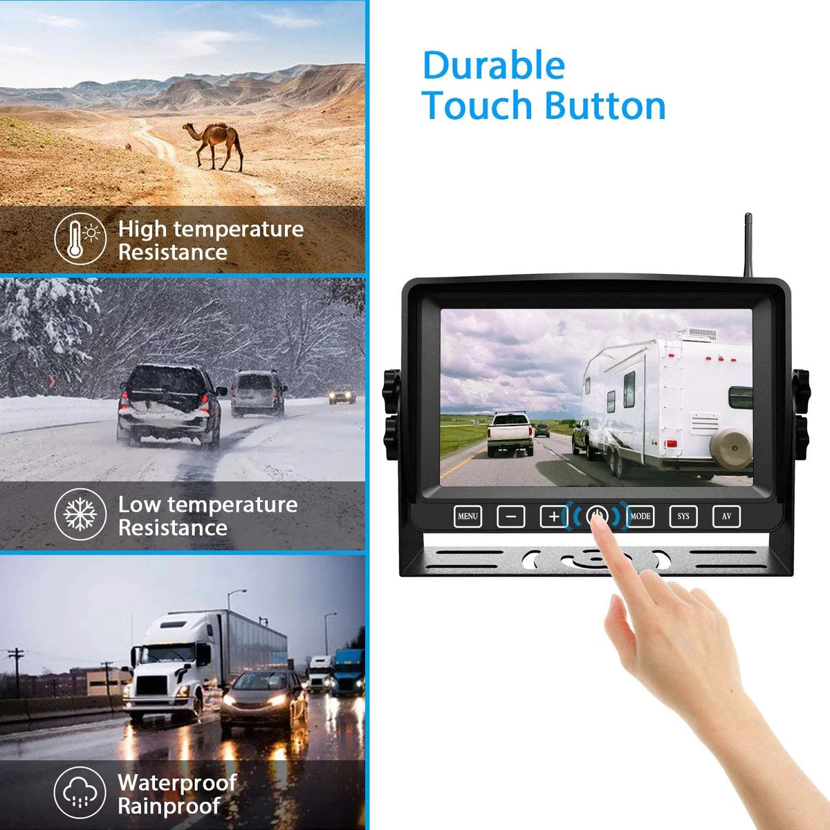 Digital Camper System for CM2 Truck Trailer 1080P Camera Rear Rearview Monitor with Cam Operation RV Xroose Motorhome Dual AHD View Wireless 7” Button Long Backup DVR Touch Range Signal Side with