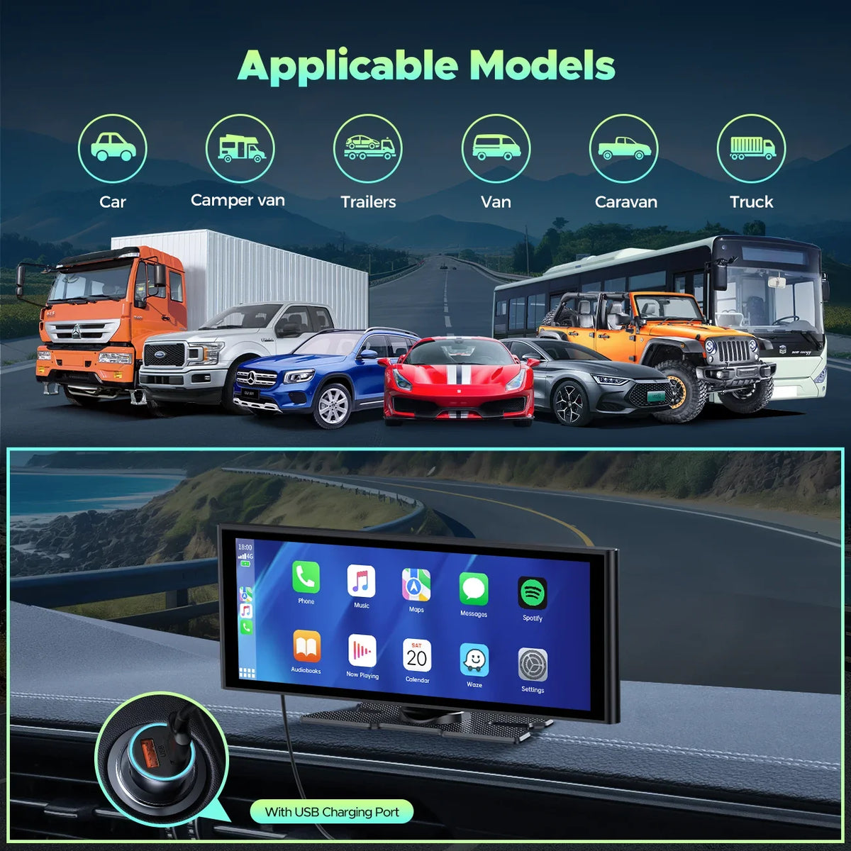 Android Front Play 1080P TOGUARD Car 4K Touch Dash 9.26" Camera/Loop Radio, Stereo Car Rear Rear Link Screen, Navigation/Mirror Cam, and Car View Apple with Auto, Recording/GPS Wireless Carplay