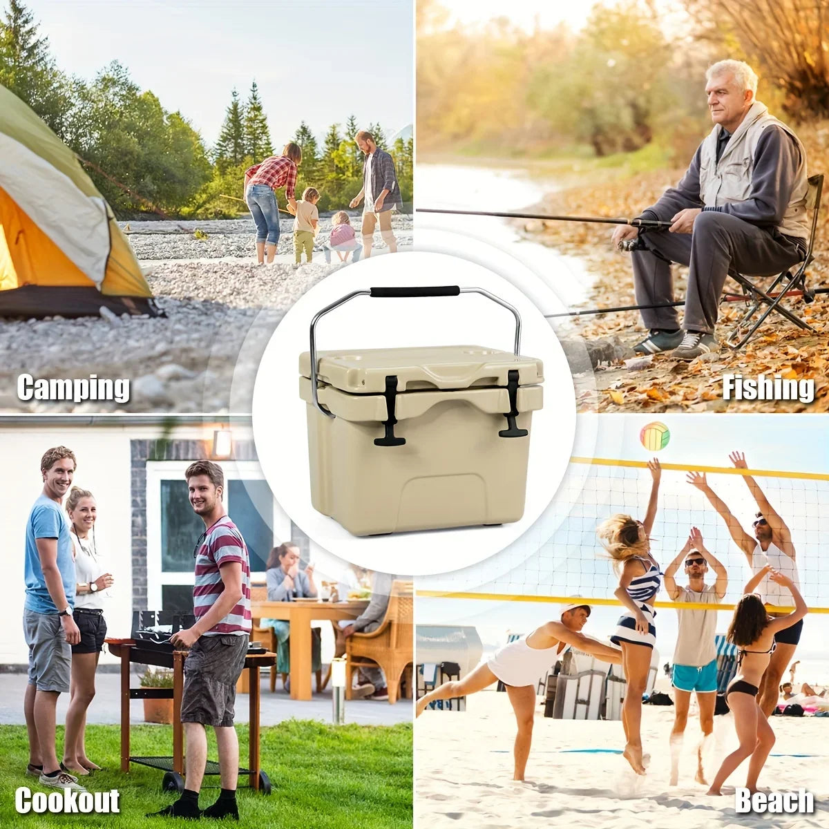 Leak-Proof Ideal for - Cooler Keeps COSTWAY & Camping Outdoor Durable 24 Chest, - Chilled Picnics Cans 16-Quart Ice