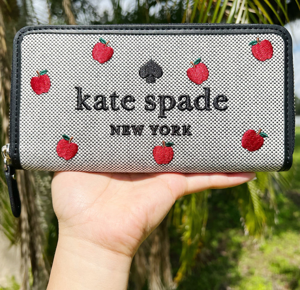 Kate Ella Large Toss Embroidered Multi Continental Wallet Zip Apple Spade