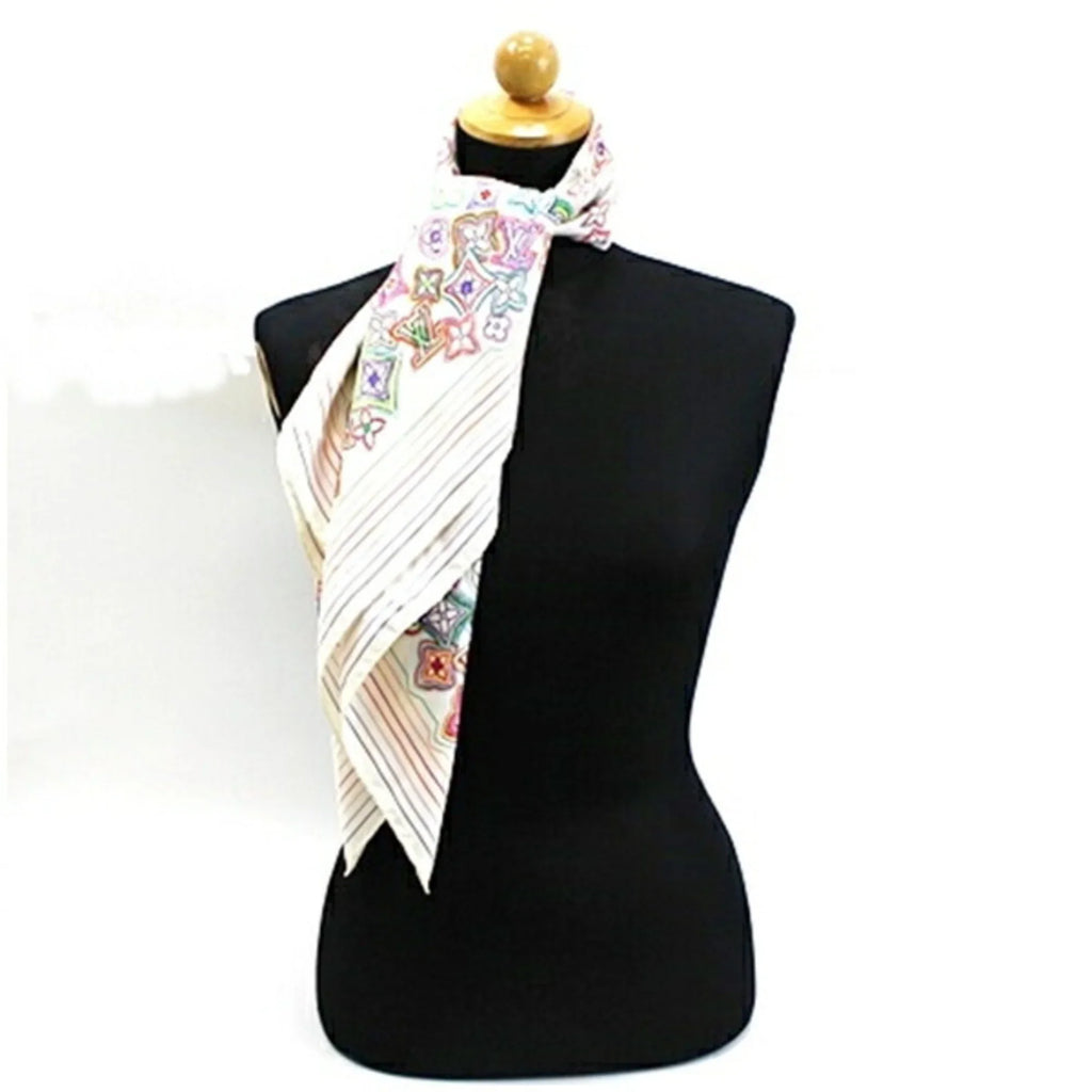 Multicolor Monogram Muffler Louis White Women's Pre-Owned Silk x (Good) Vuitton Scarf