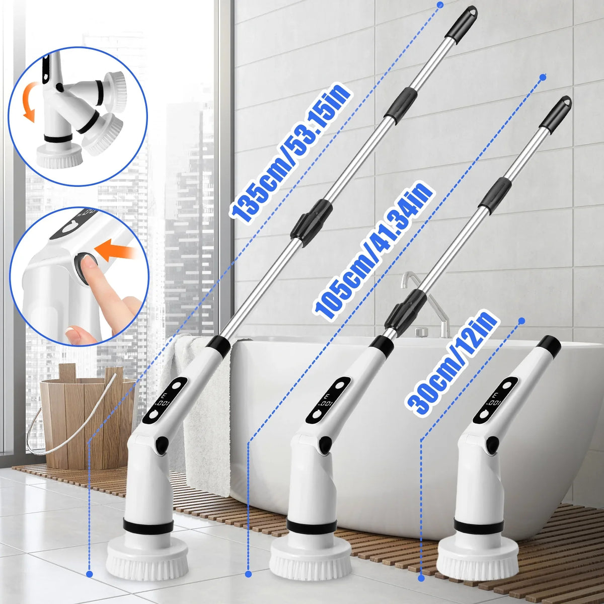 8 Kitchen Brush Tub Brushes Heads,Shower Cleaning Brush with Scrubber, Household Long Tile Handle WLRETMCI Scrubber with Spin for Cleaning Car Floor Electric Cordless Bathroom