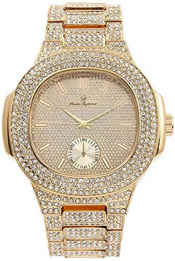 Mens Case 8475B - Out Metal Bling-ed Bracelet Watch Bling-ed Set Out (Gold/Gold) Oblong w/Matching