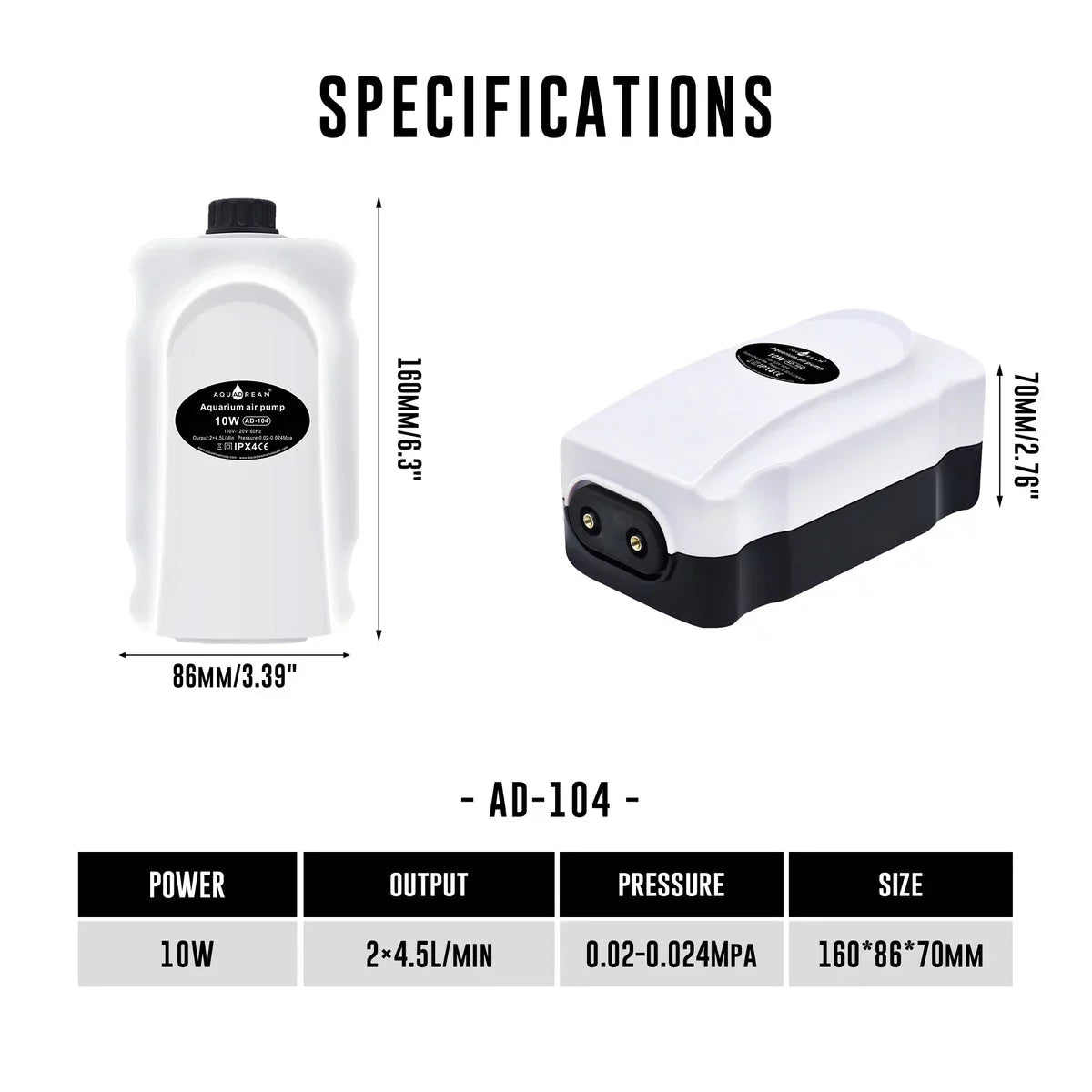 Fish Pump Air Gallons Adjustment Pump 120 Aerator 30 Oxygen 2X Quiet Oxygen - Tank, for 75GPH Output