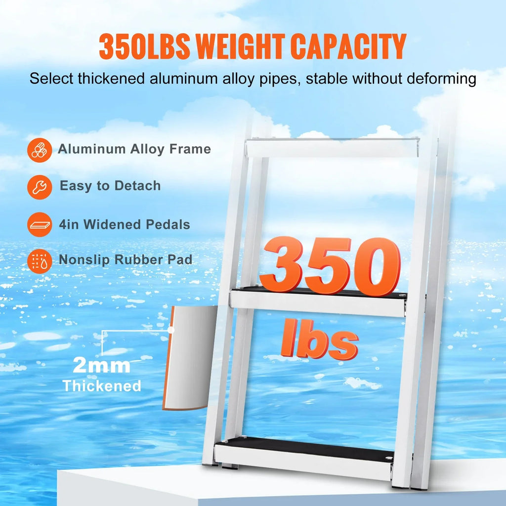 Lakes, Dock Capacity, Ladder Nonslip VEVOR Marine Boats, & Access Steps, 350 lbs Simple Removable Aluminum with Wide for 3-Step - Alloy 4'' Installation Pools