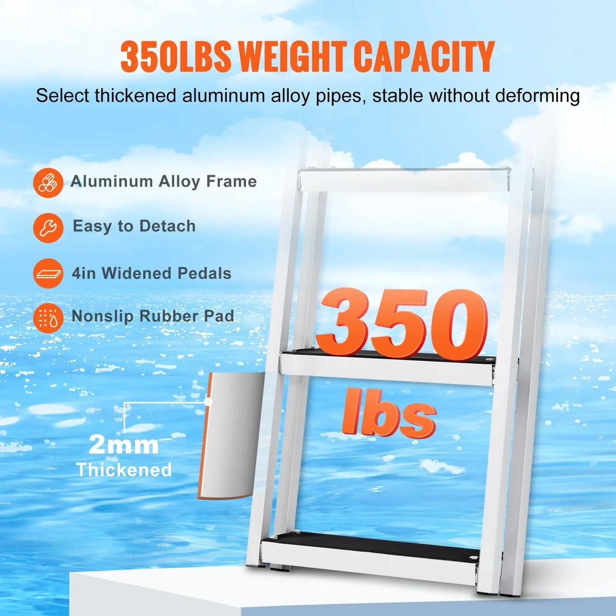Lakes, Dock Capacity, Ladder Nonslip VEVOR Marine Boats, & Access Steps, 350 lbs Simple Removable Aluminum with Wide for 3-Step - Alloy 4'' Installation Pools