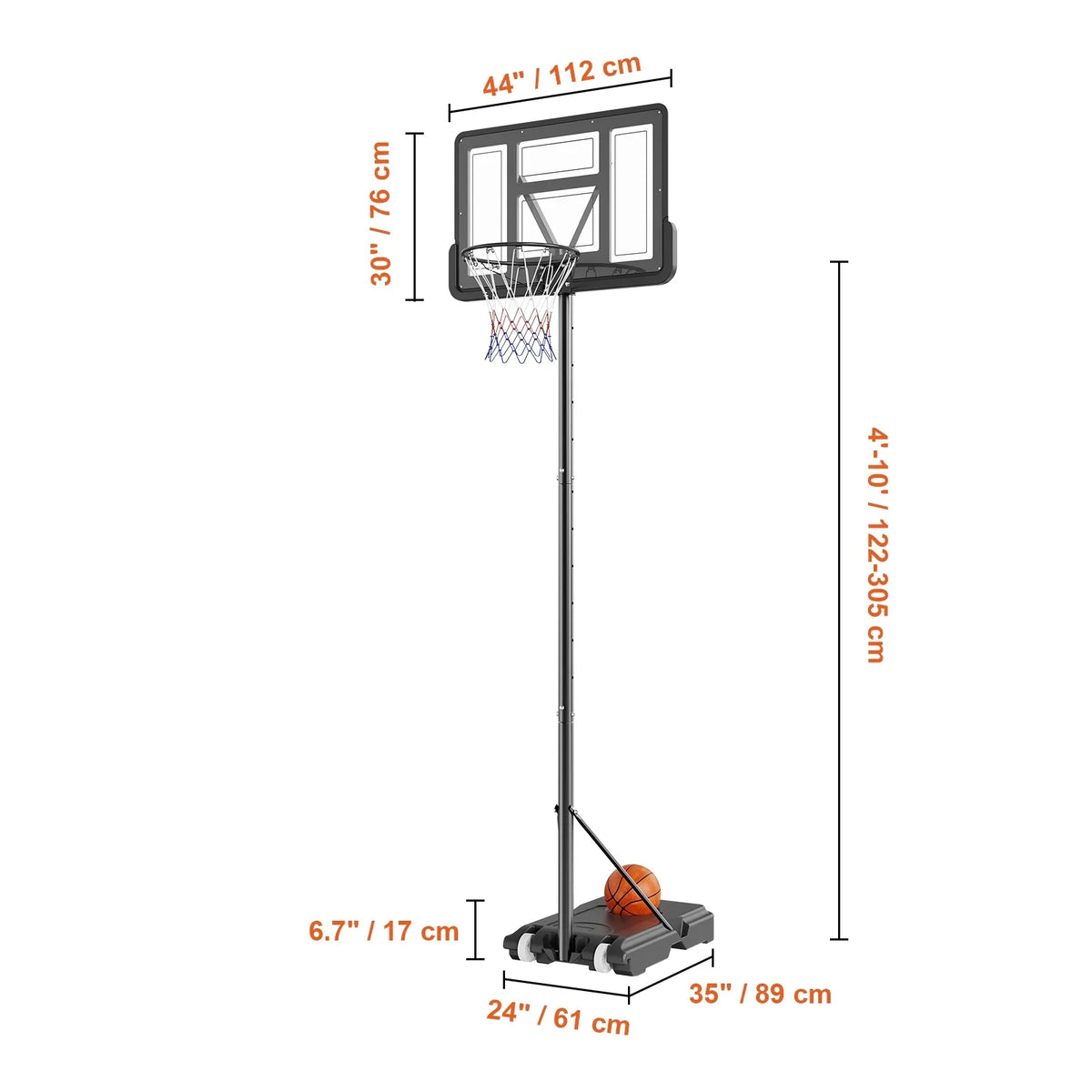 for 4-10ft Junior Outdoor Shatterproof Basketball System Wheels 44" SKYSHALO and Portable Backboard Height, Adjustable Indoor Youth Basketball w/ Hoop Hoop Teenagers Stand Goal