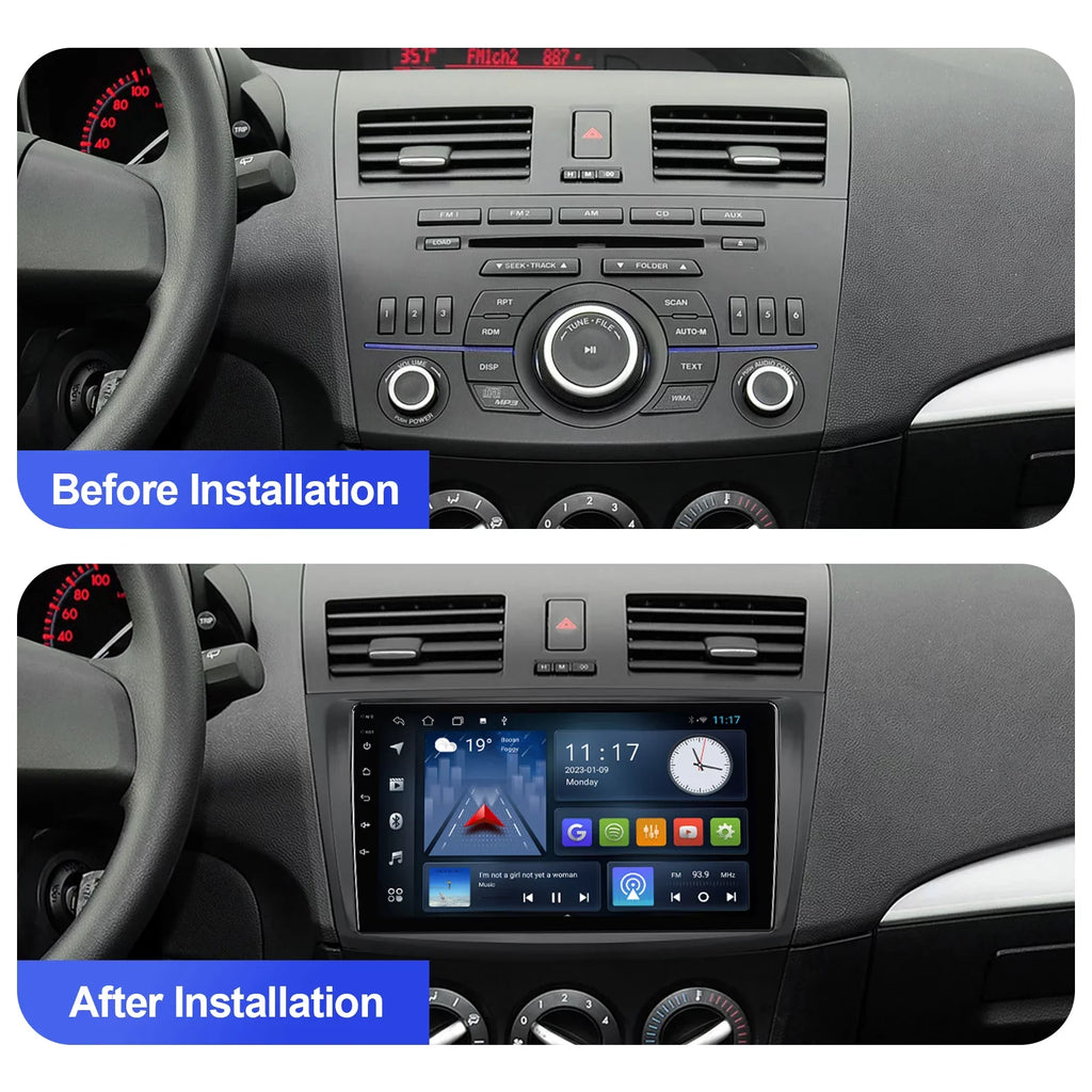 Double Android Built-in stereo Din 3 Carplay/Android 2011 Car Wireless Radio 10 9 Auto/GPS/Bluetooth/FM/AUX-in/Steering Control 2012 2+32G Mazda 2013 for 2010 Wheel Inch TouchScreen with Backup Camera