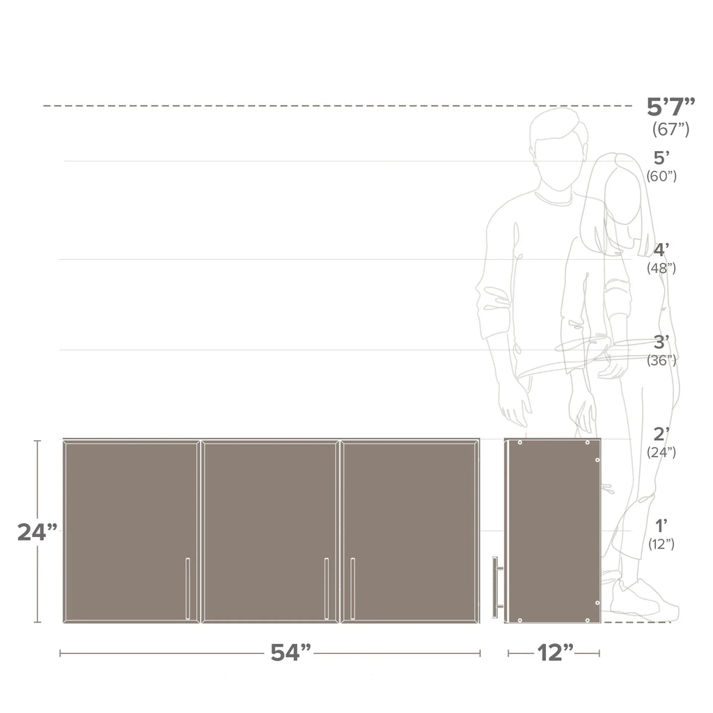 Cabinet Adjustable Espresso EEW-5424, Prepac Elite x x by Garage 24"H Versatile Tall 54"W 12"D, Wall Wall Cabinet, Prepac, 3-Door,