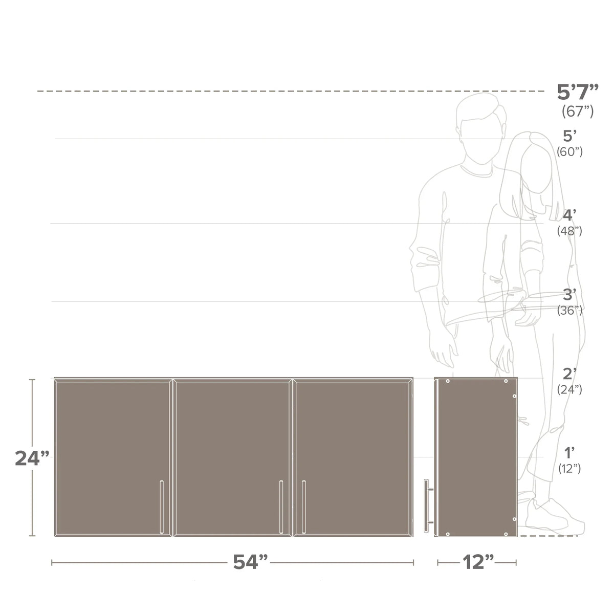 Cabinet Adjustable Espresso EEW-5424, Prepac Elite x x by Garage 24"H Versatile Tall 54"W 12"D, Wall Wall Cabinet, Prepac, 3-Door,