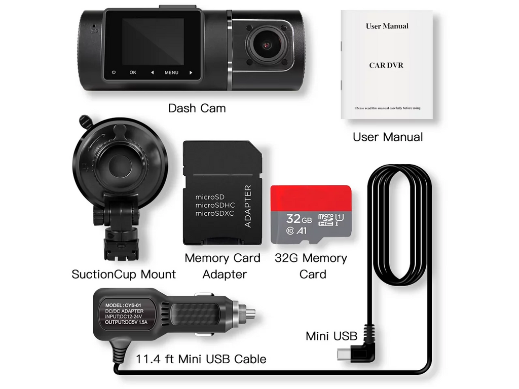 Cam Dual Night G-Sensor Inside Camera Taxi Kit FHD Recording WDR Recorder Driving Car Front Vision with Hardwire Included Cabin Rideshare 1080p+1080p Loop Dash Infrared for