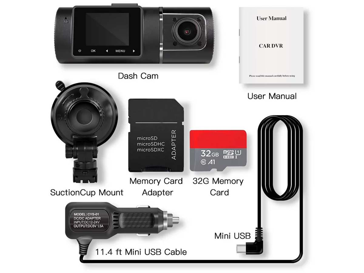 Cam Dual Night G-Sensor Inside Camera Taxi Kit FHD Recording WDR Recorder Driving Car Front Vision with Hardwire Included Cabin Rideshare 1080p+1080p Loop Dash Infrared for