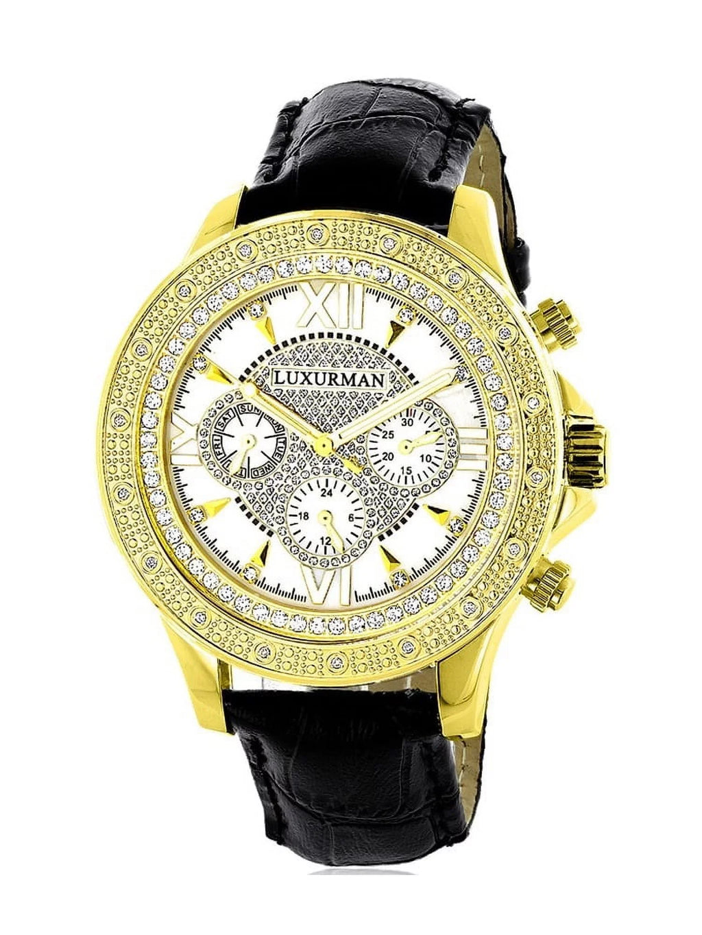 with Leather Two Straps Diamond Watch Men's Extra