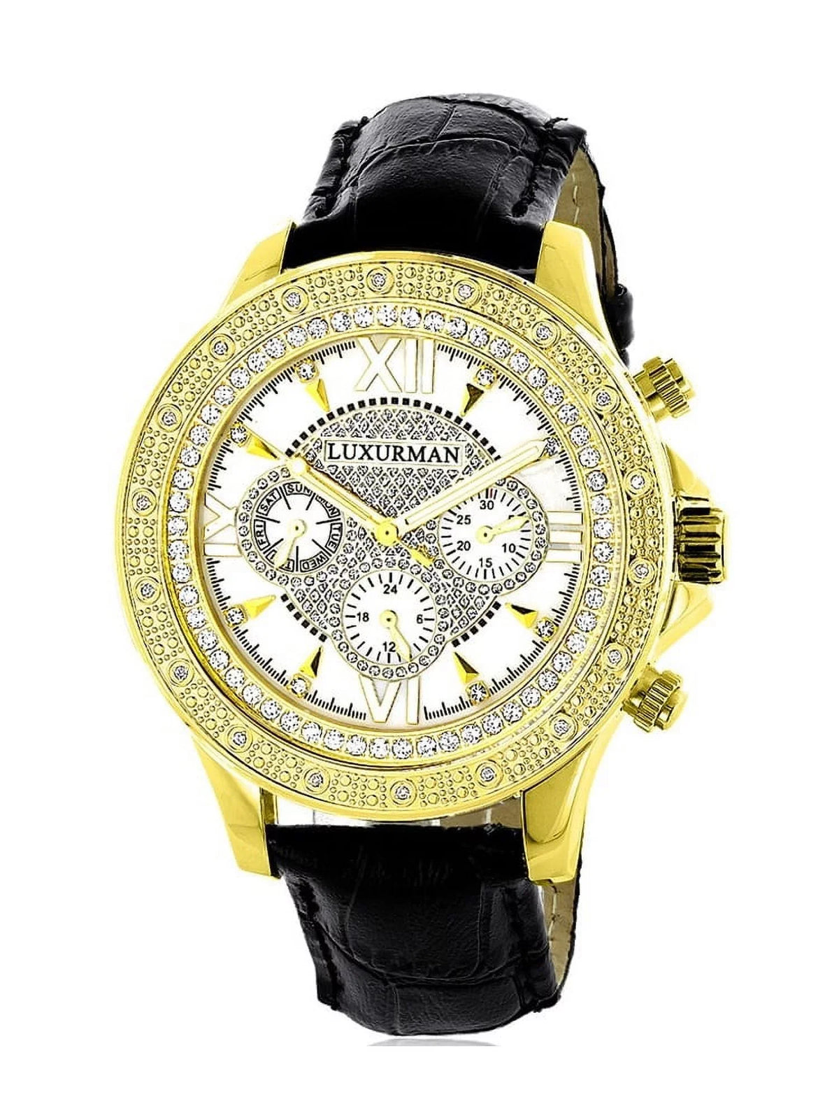 with Leather Two Straps Diamond Watch Men's Extra