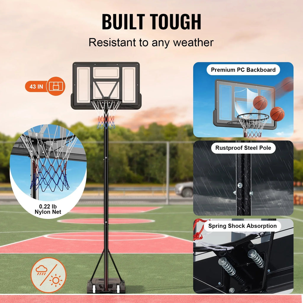 for 4-10ft Junior Outdoor Shatterproof Basketball System Wheels 44" SKYSHALO and Portable Backboard Height, Adjustable Indoor Youth Basketball w/ Hoop Hoop Teenagers Stand Goal