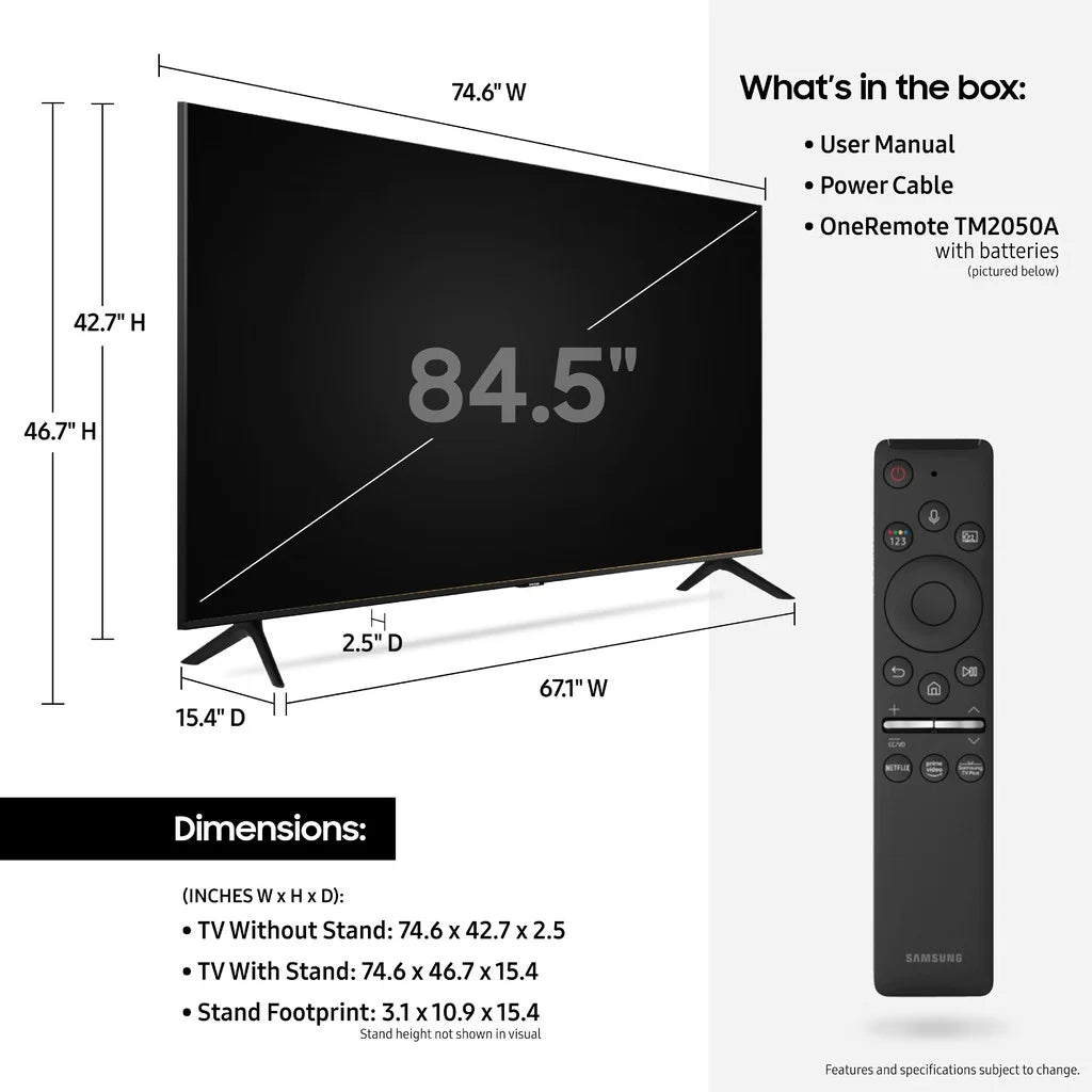 SAMSUNG UN85TU8000 TV LED Crystal HDR with 2020 85" 4K Class Smart UHD (2160P)