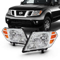 Cab - Extended Truck Frontier Pair Left+Right Fits 2009-2021 Crew AKKON Signal Headlights Style] Chrome [Halogen Pickup w/ Amber