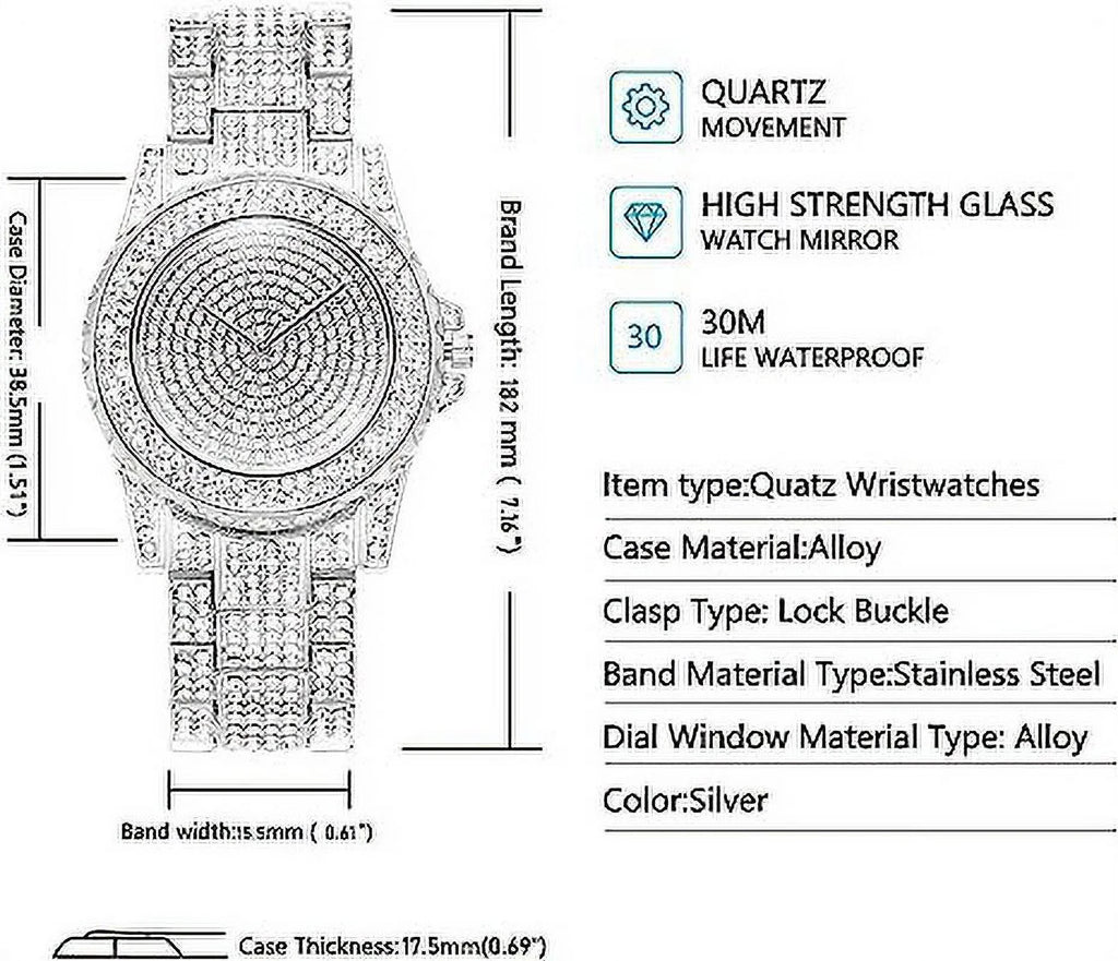 Diamonds Men Rhinestone Steel for Quartz Watch Men ManChDa Watch Diamond Ice Women Watch Silver Stainless Crystal Watch Watches Women Out Full Wrist Gold Watch Watch