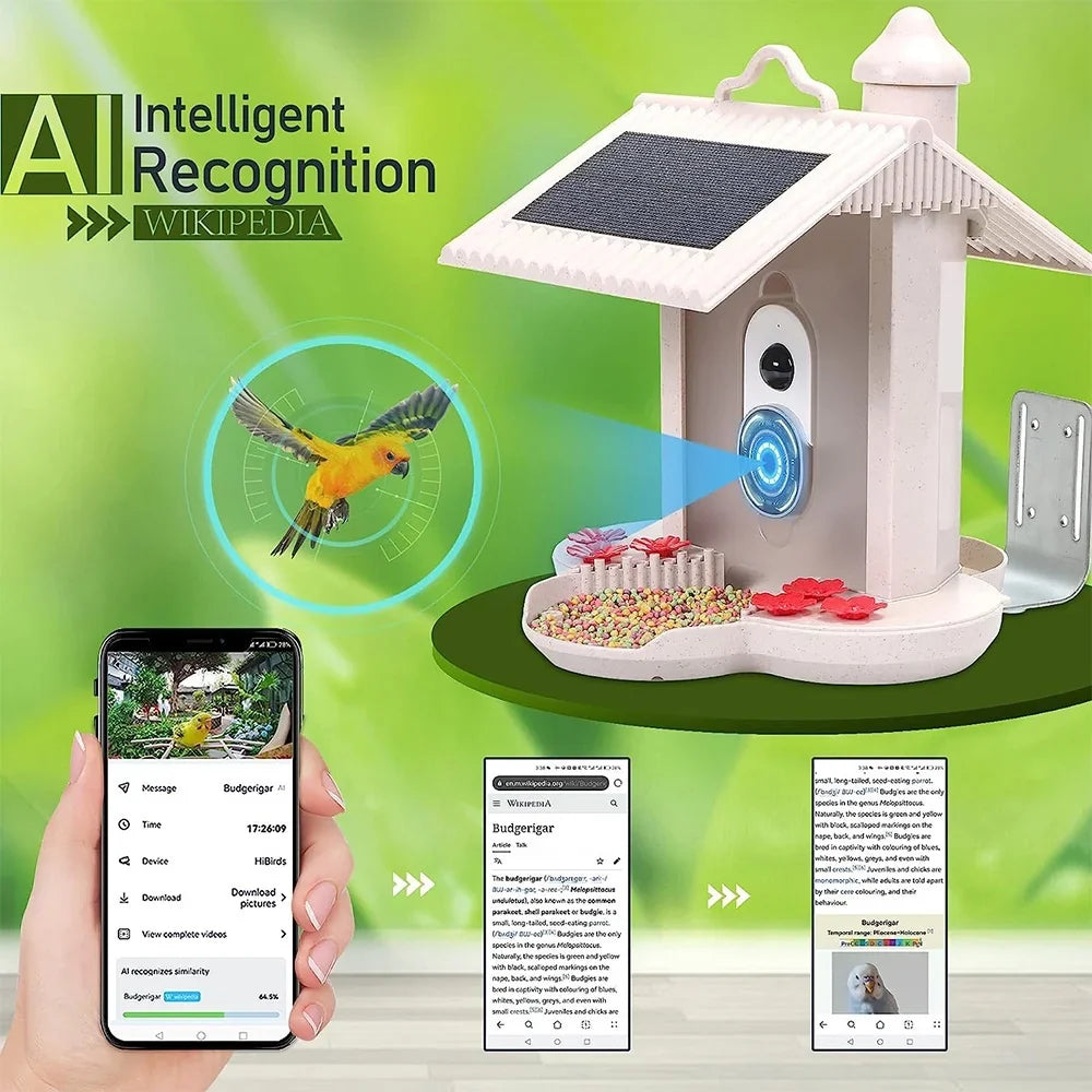 for Detection, Motion 128G Bird moobody Real-time Camera IP65 AI Notification, Bird Bird Enthusiasts Cards Auto Smart Identify Capture Waterproof WIFI Video, Watching TF Bird Species, 1080P Feeder