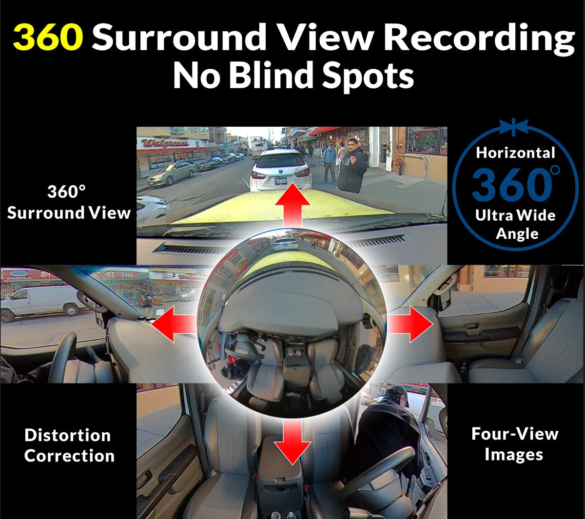 Auto with 360 Frameless w/ Dash Install, Day/Night, Mirror Brightness 10-inch Surround View DIY Touchscreen Monitor Backup RYDEEN 4K Camera Video-in View TFT Rearview
