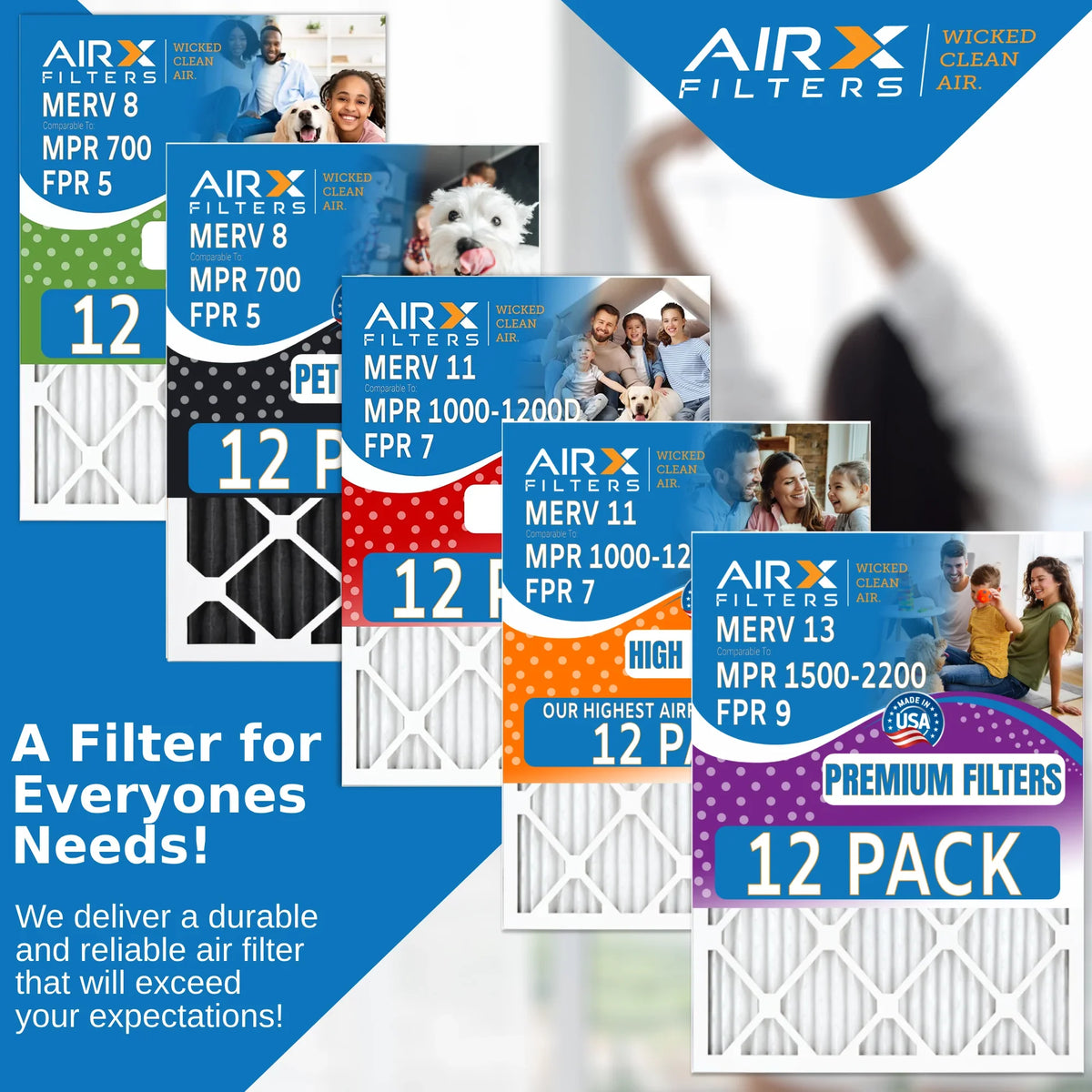 Filters 9 by of & 1500 Rating, FPR in Made 2200 13 USA FILTERS MERV WICKED - MPR Furnace Pack Filter 18x24x2 AIRX to 12 - Air AIR. CLEAN Comparable