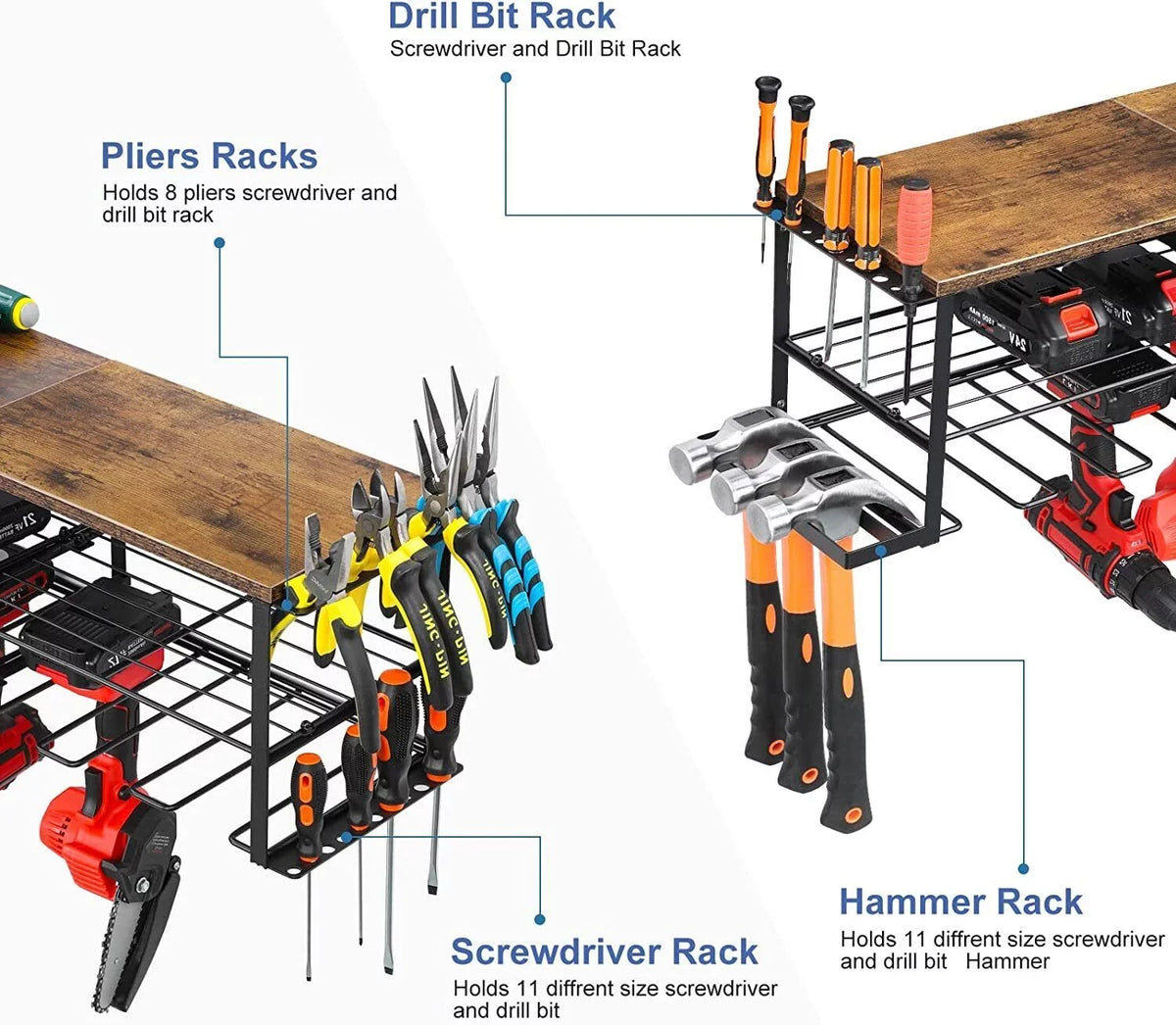 Holder 6 Heavy Mounted, Tool Power Storage Duty Organizer, Shelf Drill Rack Wall