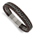 0.5 with Brushed Bracelet Antiqued Stainless Steel Brown Primal Extension Inch Leather and Steel