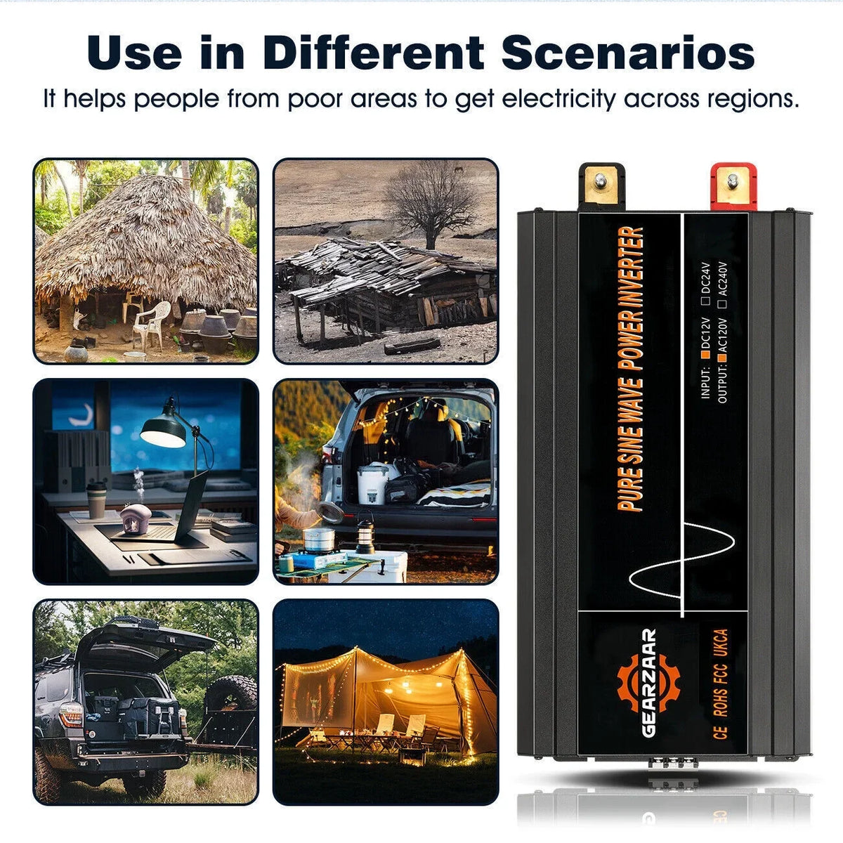 Wave Solar Car DC To Pure LCD Sine Power Converter 7000W AC Inverter 12V 120V Car RV
