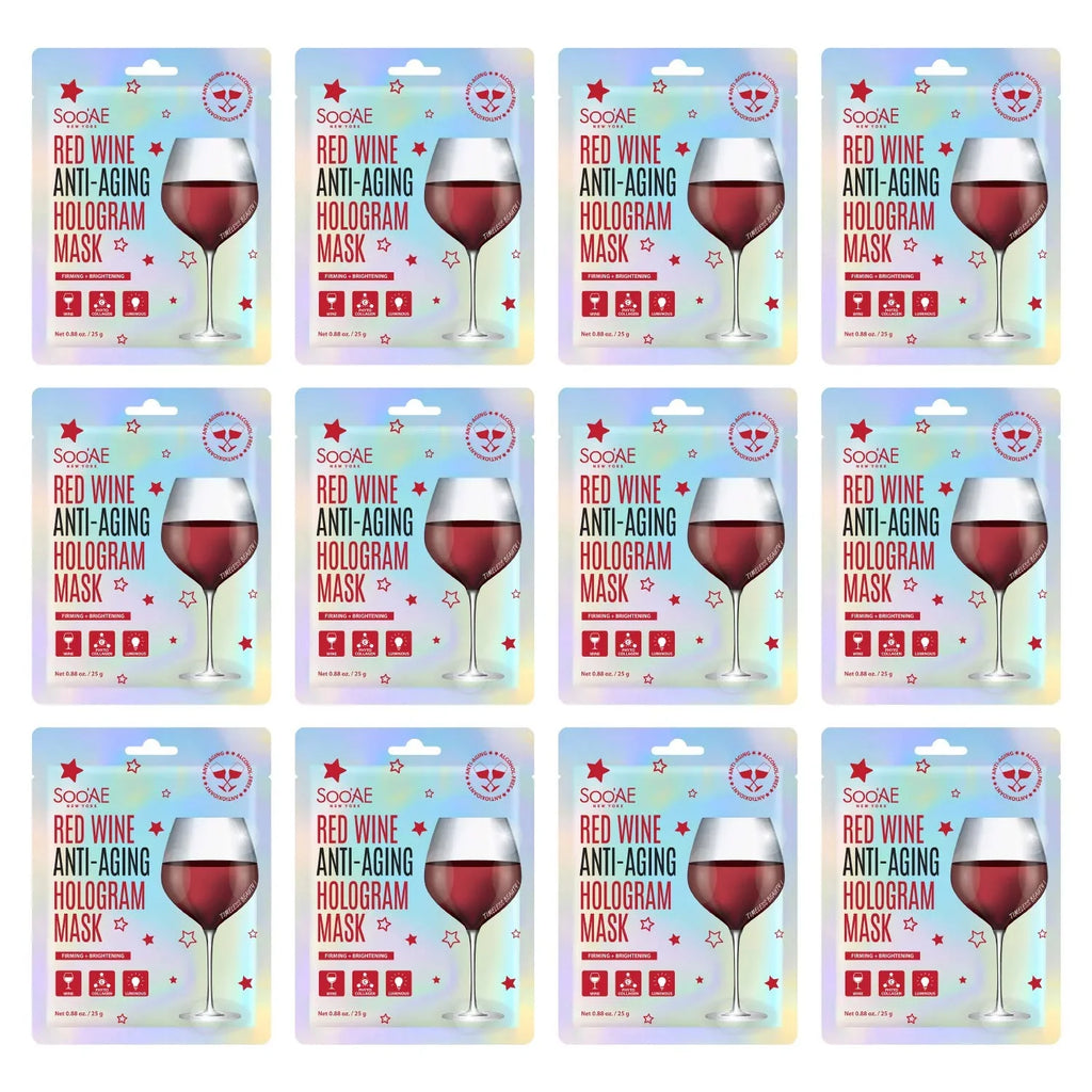Premium Anti-Aging Red And Sheet Skin, Count] Mask Wra Mask Firm, Korean [12 Beauty Mask Collagen Facial Face Antioxidants Hologram Hydrate Vegan Restore Wine To Brighting Brightening Glow Soo,Ae