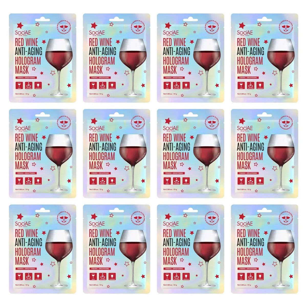 Premium Anti-Aging Red And Sheet Skin, Count] Mask Wra Mask Firm, Korean [12 Beauty Mask Collagen Facial Face Antioxidants Hologram Hydrate Vegan Restore Wine To Brighting Brightening Glow Soo,Ae