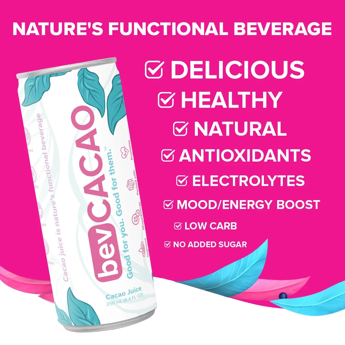 Boost Hydration. Electrolytes Drink| Healthy Natural Pod. the Energy Highest | Cacao Pack bevCacao Superfruit Improves Cocoa 8 Juice Antioxidant | 8.4oz of | Fruit Cans