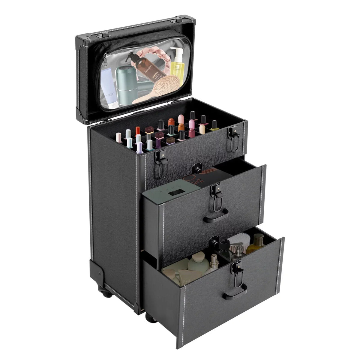 Polish Nail Makeup Trolley Miumaeov Rolling Cosmetic Train Organizer Storage Luggage Case Box Professional