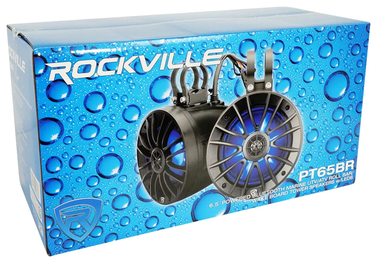 Bluetooth ATV/UTV/RZR (4) inch PT65BR For 6.5 Speakers Rockville LED Tower Powered