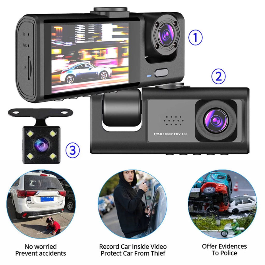 1080P+720P+480p Camcorder Auto Front Video Car Car Recorder Cameras Inside Andoer 3 Cam Mirror Safety Camera Recording Vision and Rear Rearview Dash Driving Night Recorder Car