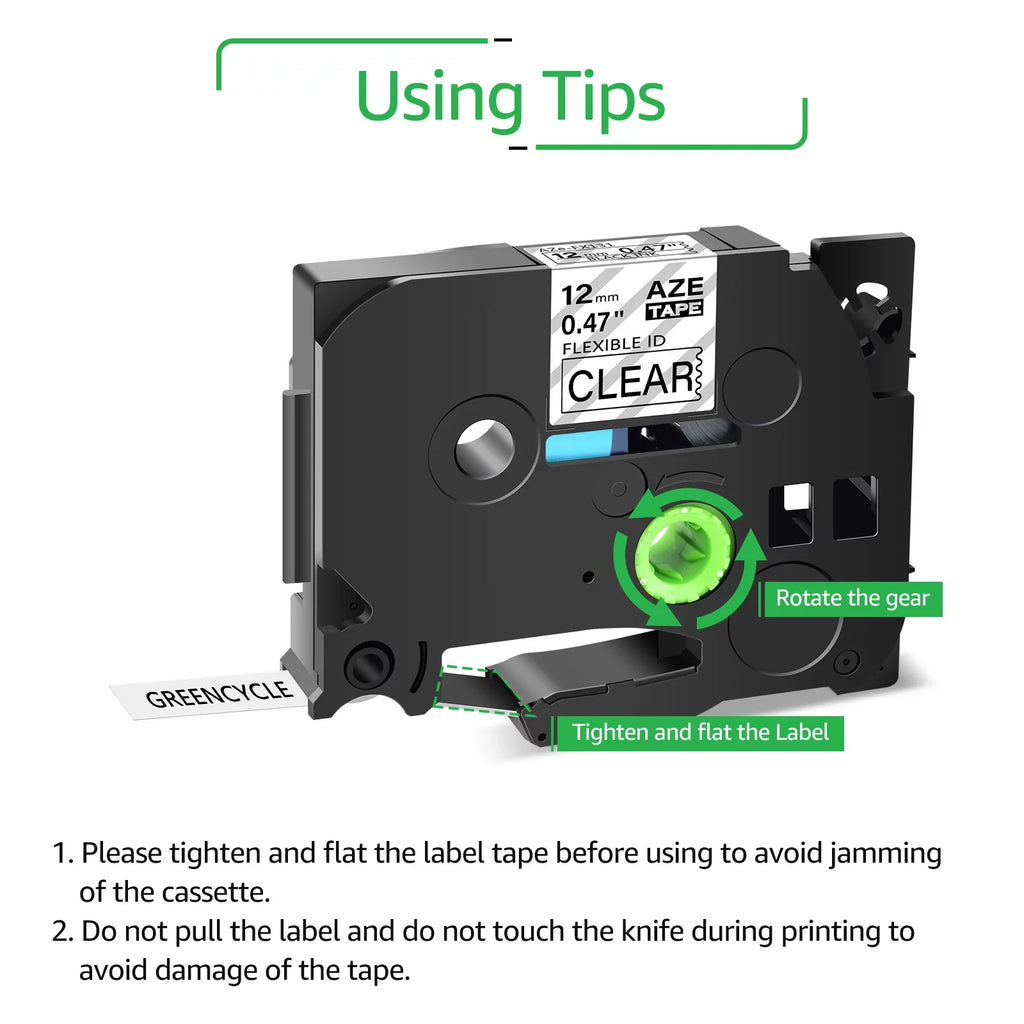 TZe-131 12mm Wire TZe-FX131 TZe Compatible Cable x GREENCYCLE on Clear for 8m Flexible 8PK Brother Tape ID P-touch Label TZ-FX131 TZ TZ-131