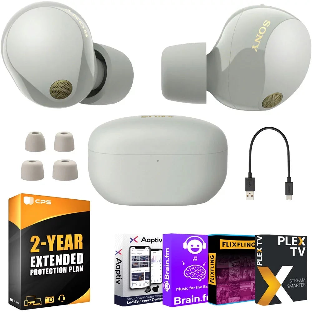Wireless Noise 2 YR Bundle Canceling Earbuds (Silver) Sony with Warranty WF-1000XM5