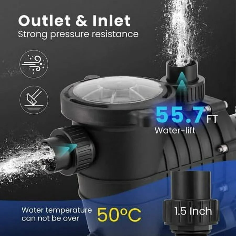 Motor Pump Filter Pool In/Above Swimming w/Strainer 2.0HP Ground 7080GPH