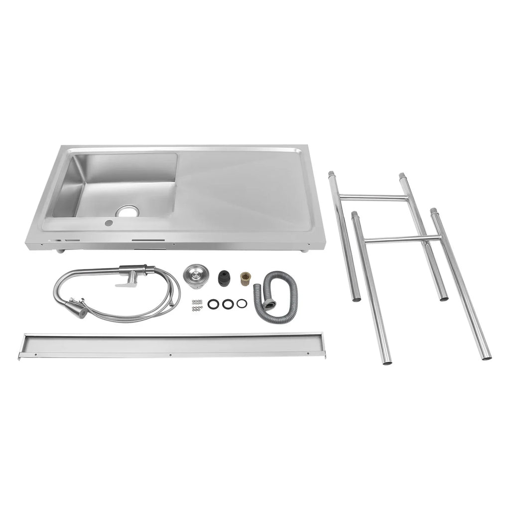 w/Catering 47" Prep Faucet Utility Pull-Out Sink, Washing Aiqidi Steel Sink Stainless Commercial & Drainpipe & Restaurant Compartment Kitchen 1 Hand Basin Freestanding Table