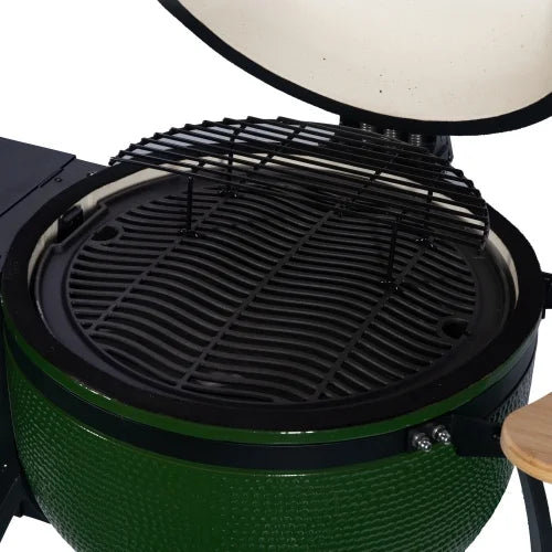 4-in-1 Pellet with Ceramic Gridiron Grill Patio,Green Outdoors diameter Liner Smoked BBQ 24" Roasted Double Ceramic for 19.6" Pan-roasted MADETEC