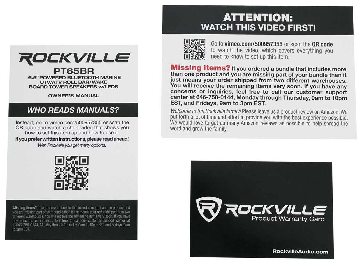 Bluetooth ATV/UTV/RZR (4) inch PT65BR For 6.5 Speakers Rockville LED Tower Powered