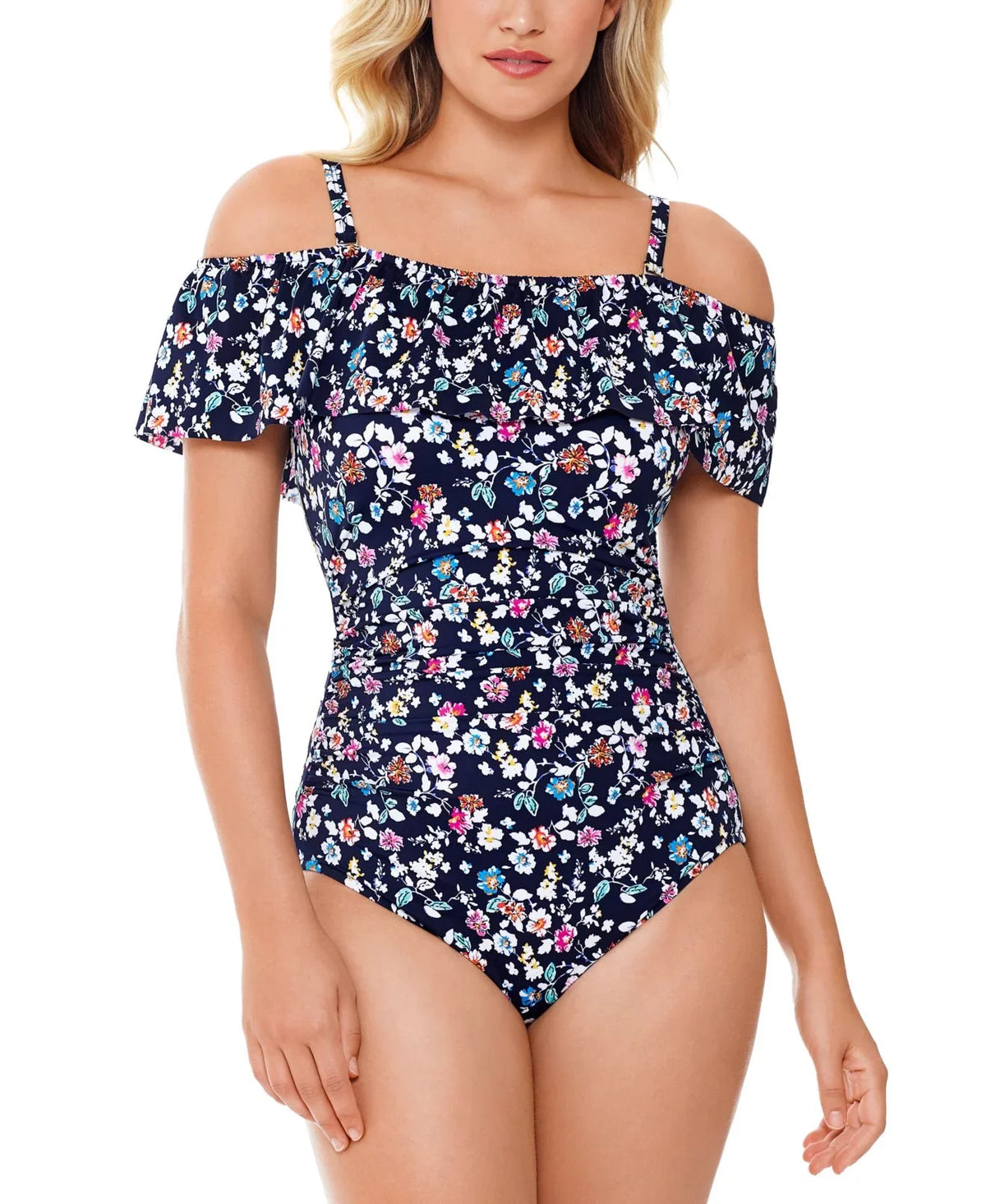 Womens Vintage Piece Swim 14 Floral Blue One Solutions Ditsy Swim