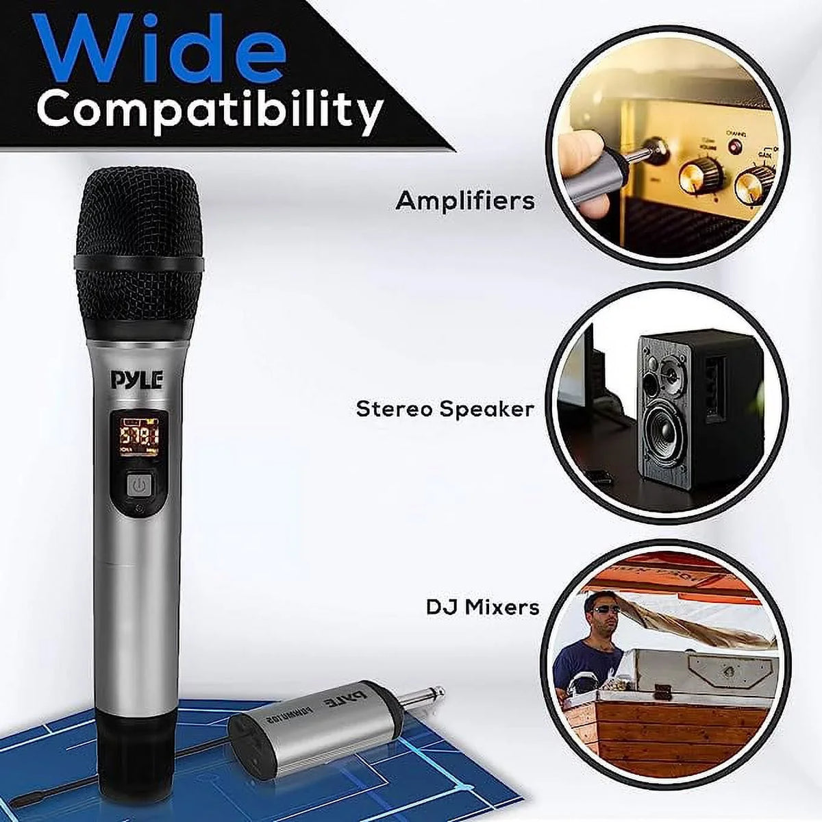 Set Unidirectional Cordless Dynamic Mic Professional Battery Handheld Transmitter UHF Operated Pyle