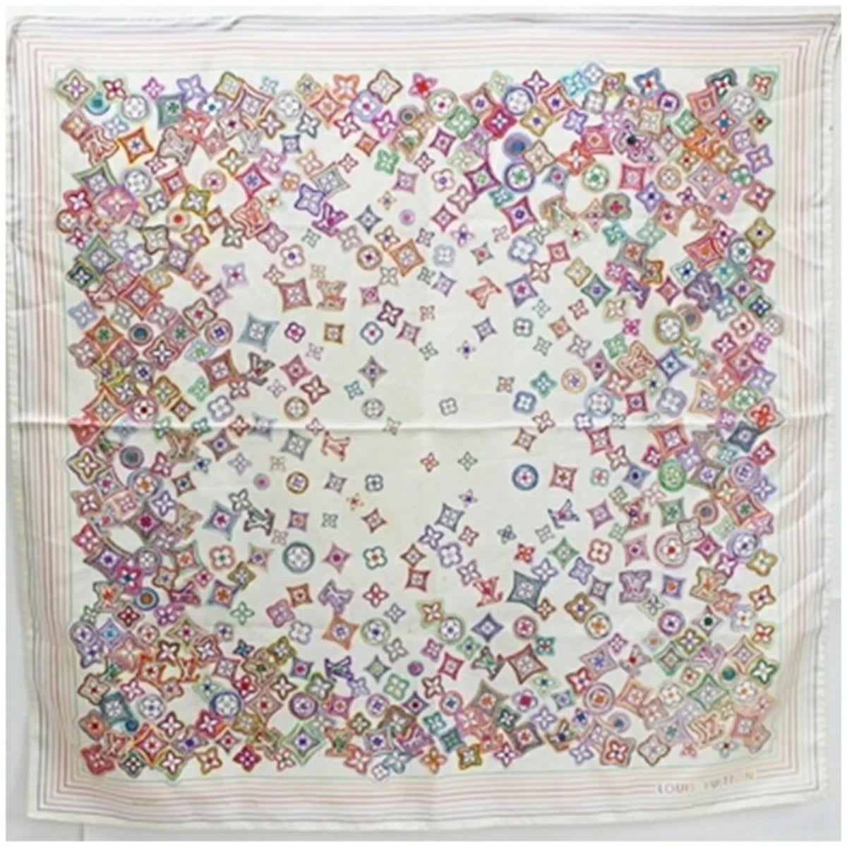 Multicolor Monogram Muffler Louis White Women's Pre-Owned Silk x (Good) Vuitton Scarf