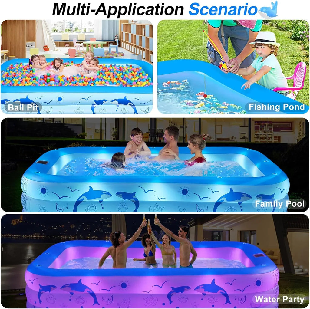 Swimming Pool Family Large Inflatable Kiddle for Blow Inflatable Thickened with Kids,Adults, Backyard Lights, Upgraded 2024 Pool, Solar Powered, up 105"x65"x25''Oversized Pool for Pool Pool