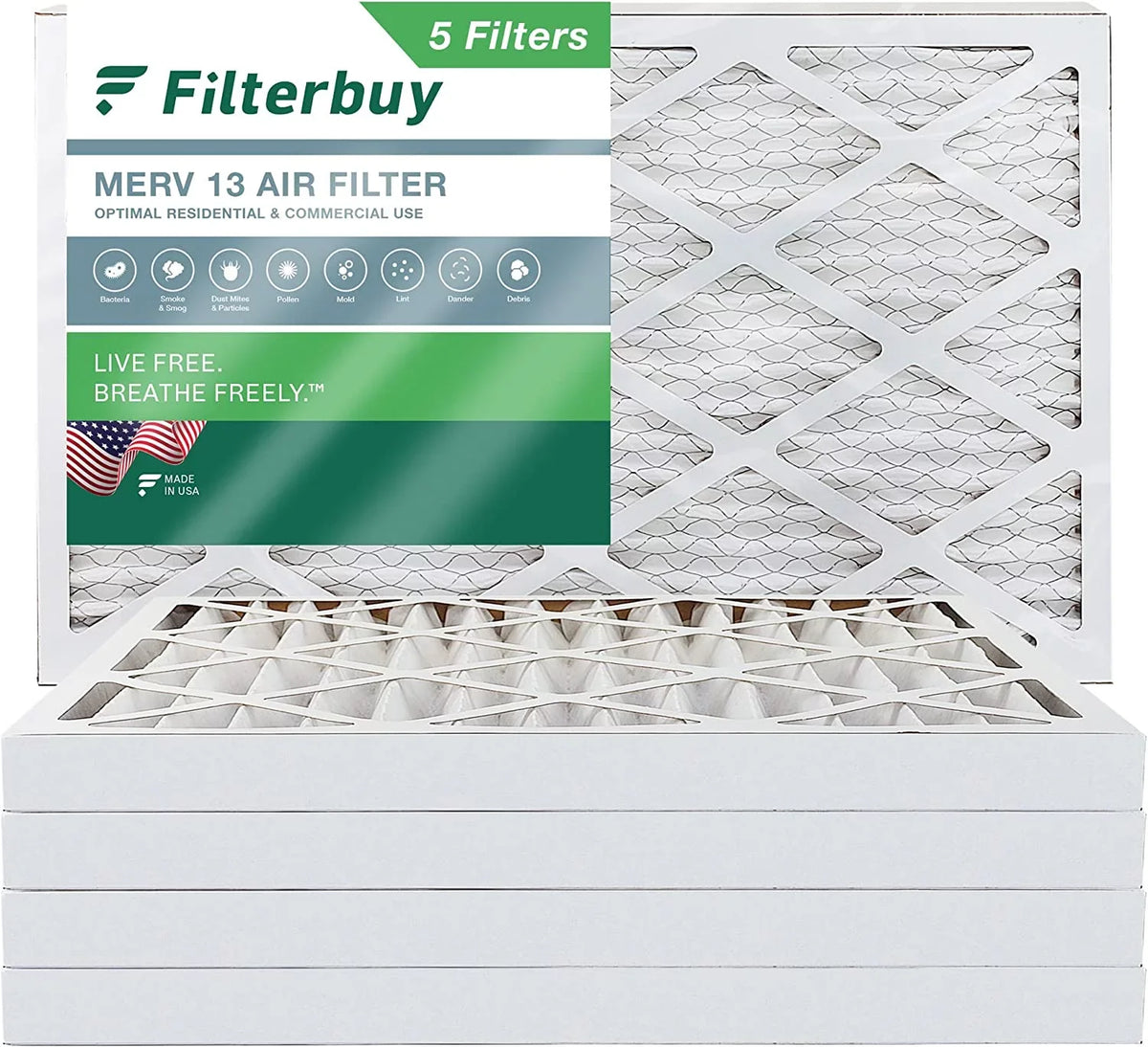 Furnace Pleated 16x25x2 AC (5-Pack) Air HVAC 13 Filters Filterbuy MERV