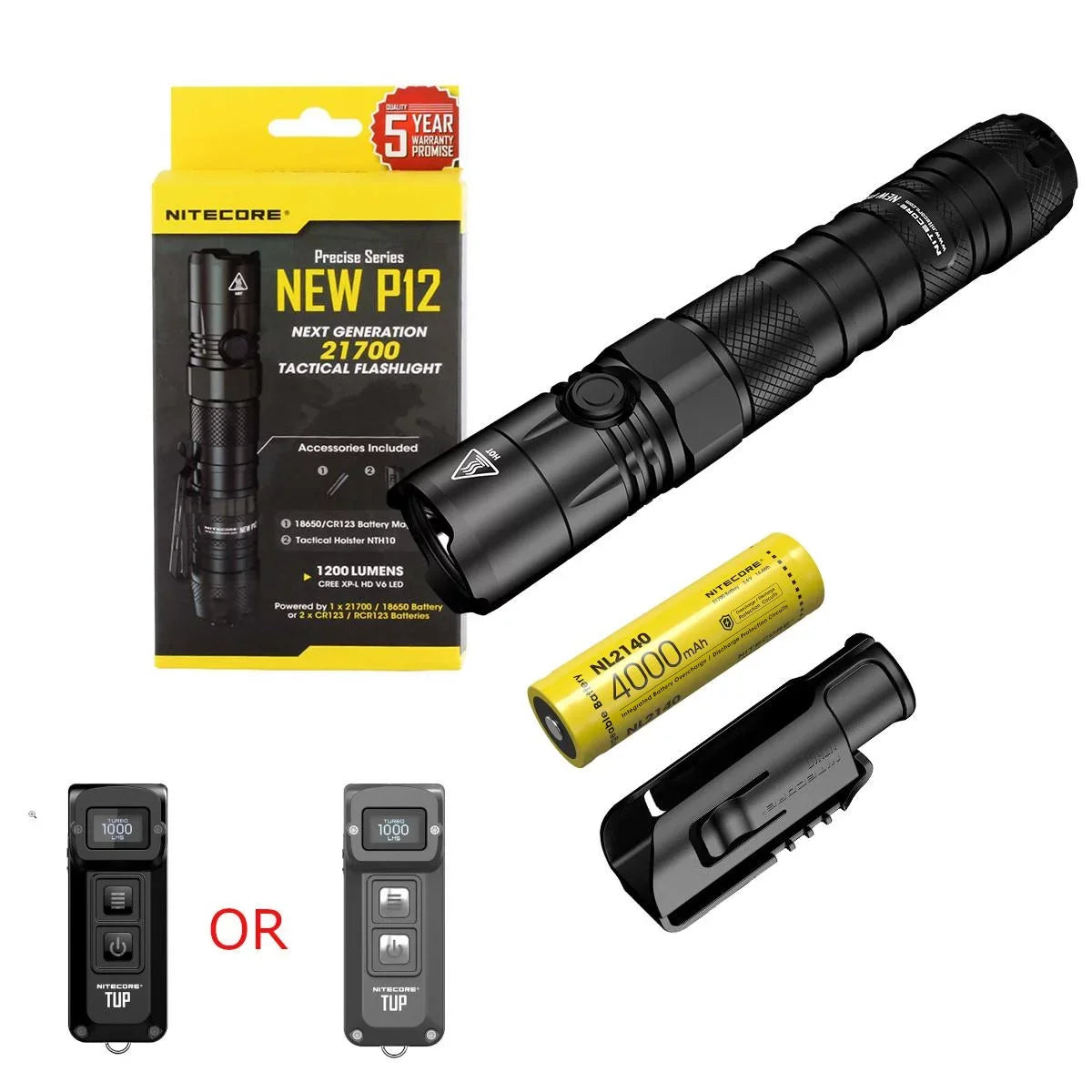 with Tactical - Nitecore TUP Light LED Lumens Pocket NL2140 Value Intelligent 1200 Battery 21700 Nitecore Flashlight Rechargeable Bundle: NEW and P12 1x 4000mAh
