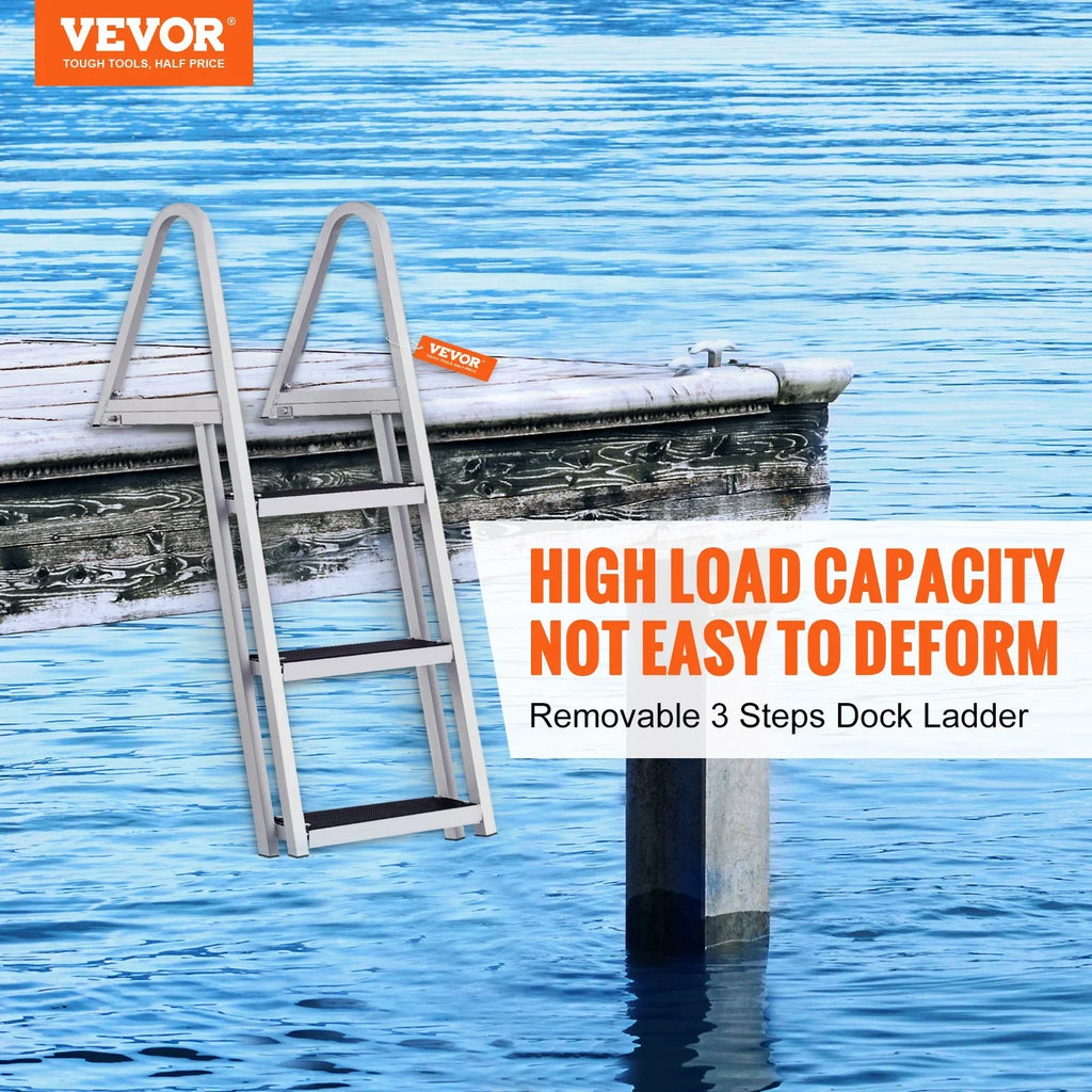 Lakes, Dock Capacity, Ladder Nonslip VEVOR Marine Boats, & Access Steps, 350 lbs Simple Removable Aluminum with Wide for 3-Step - Alloy 4'' Installation Pools
