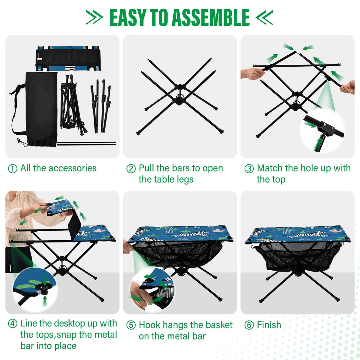 Portable Outdoor Picnic Camping Trees Table Beach Travel Storage Palm Compact Table and Fishing Zebras with BBQ Table Folding Bag for